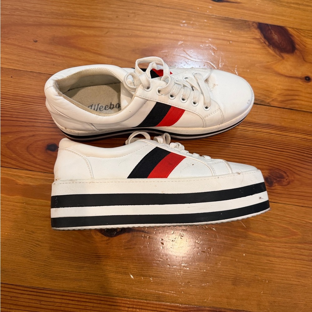 White and Red Platform Sneakers
